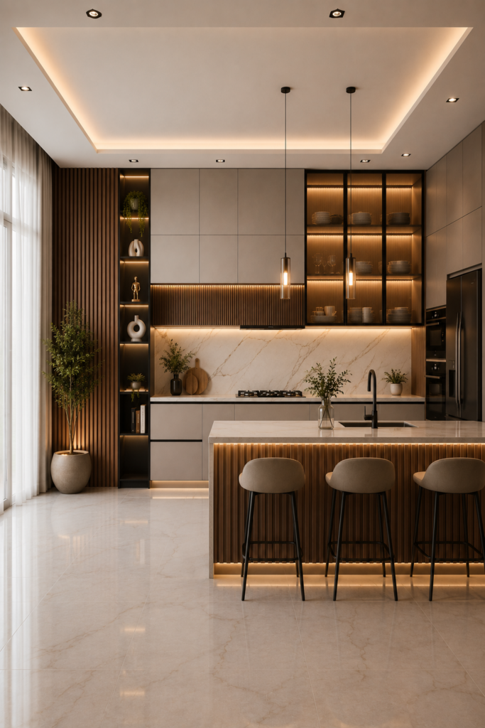 luxury modern kitchen with marble island warm wood accents(png)